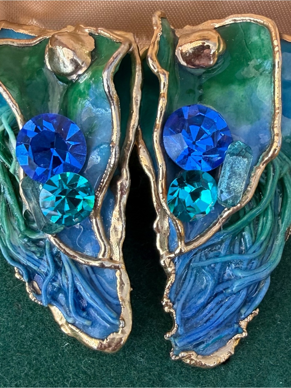 Handcrafted Blue & Teal Crystal Statement Earrings